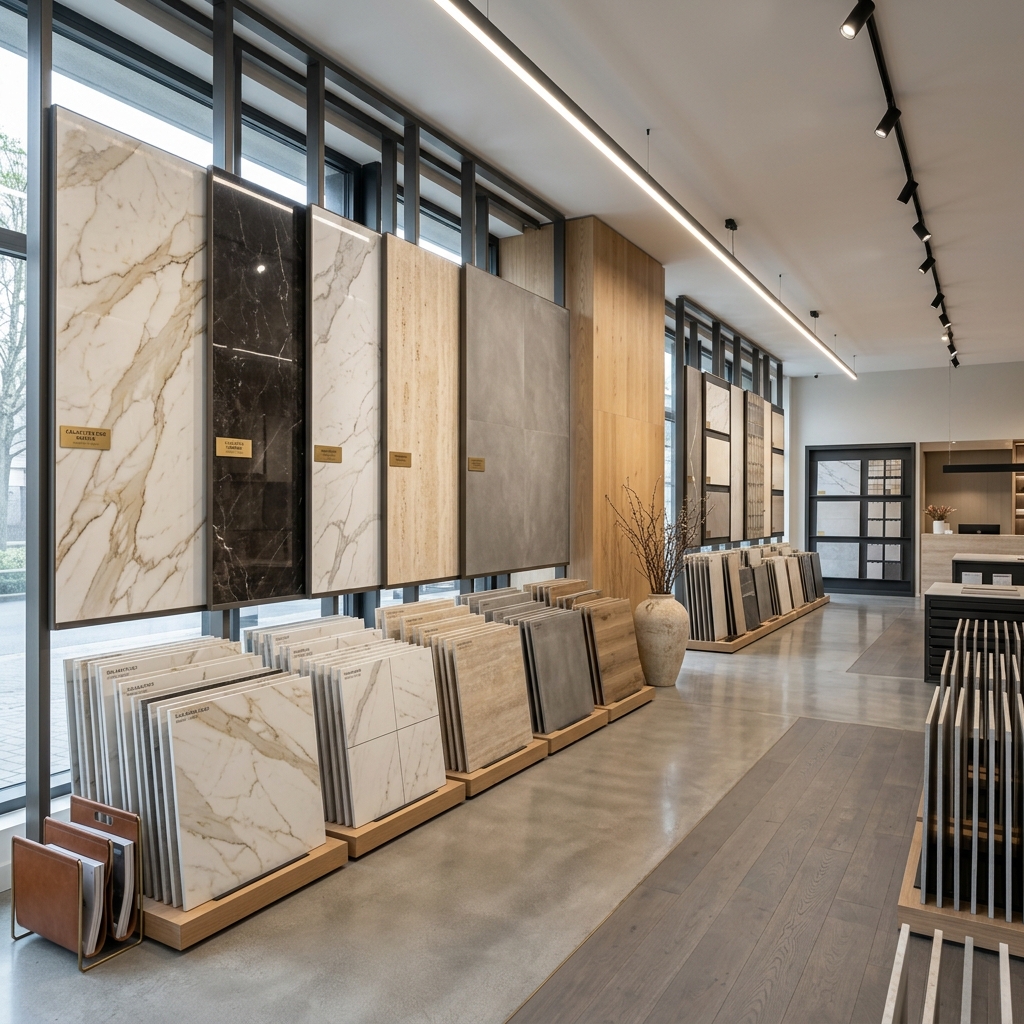 Showcase of premium porcelain tiles in Chosen Tiling showroom